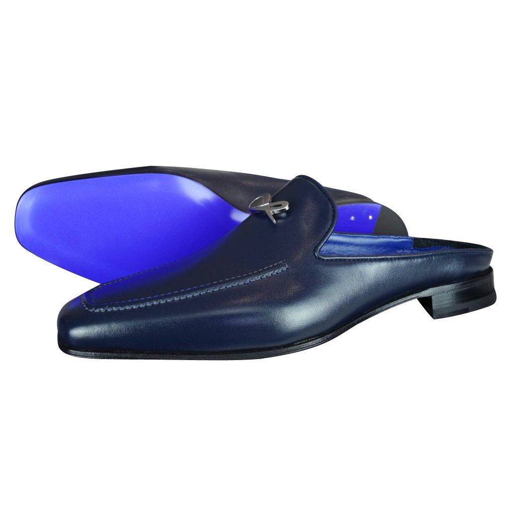 Classica Blu Mezzanotte With Silver Hardware Leather Slipper-7