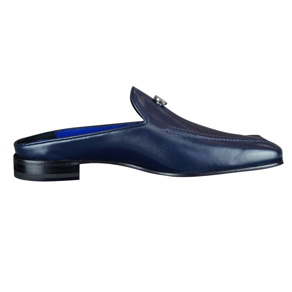 Classica Blu Mezzanotte With Silver Hardware Leather Slipper-5