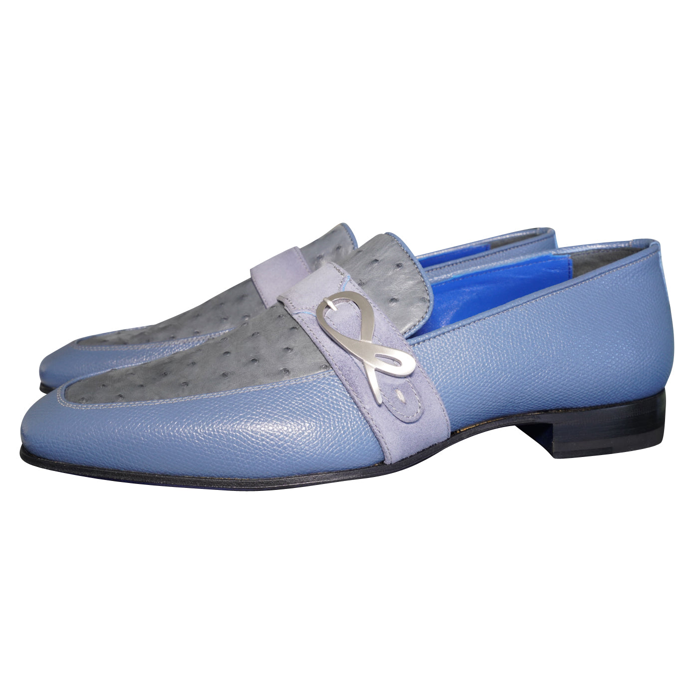 Aegean Ostrich Monk Silver Loafer-3