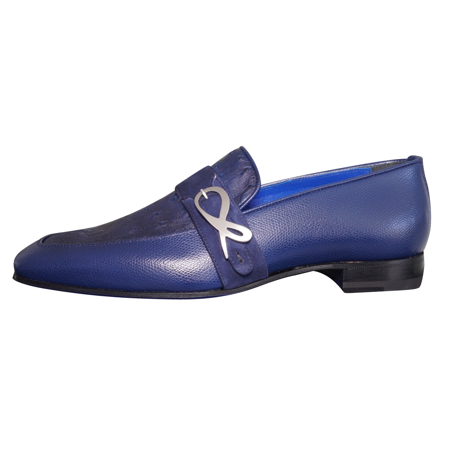 Indigo Ostrich Monk Silver Loafer-6