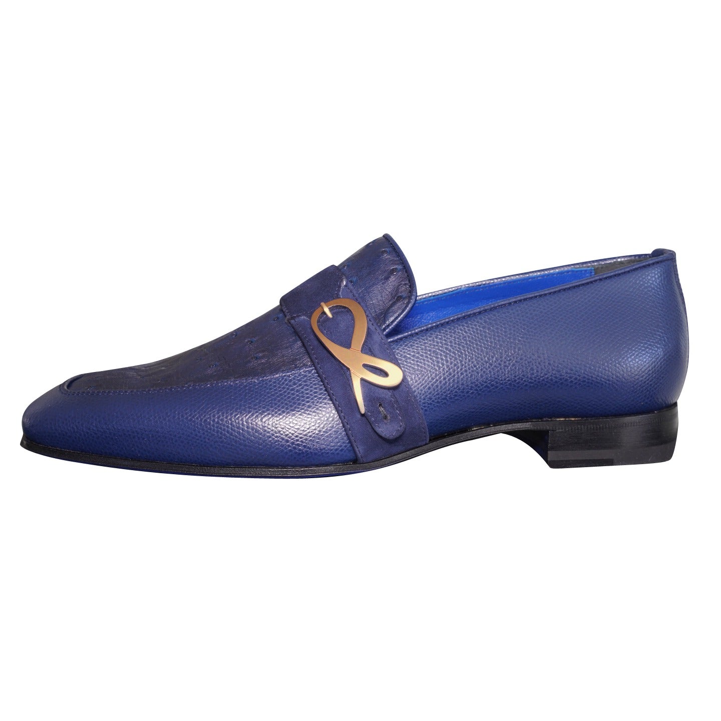 Indigo Ostrich Monk Rose Gold Loafer-6