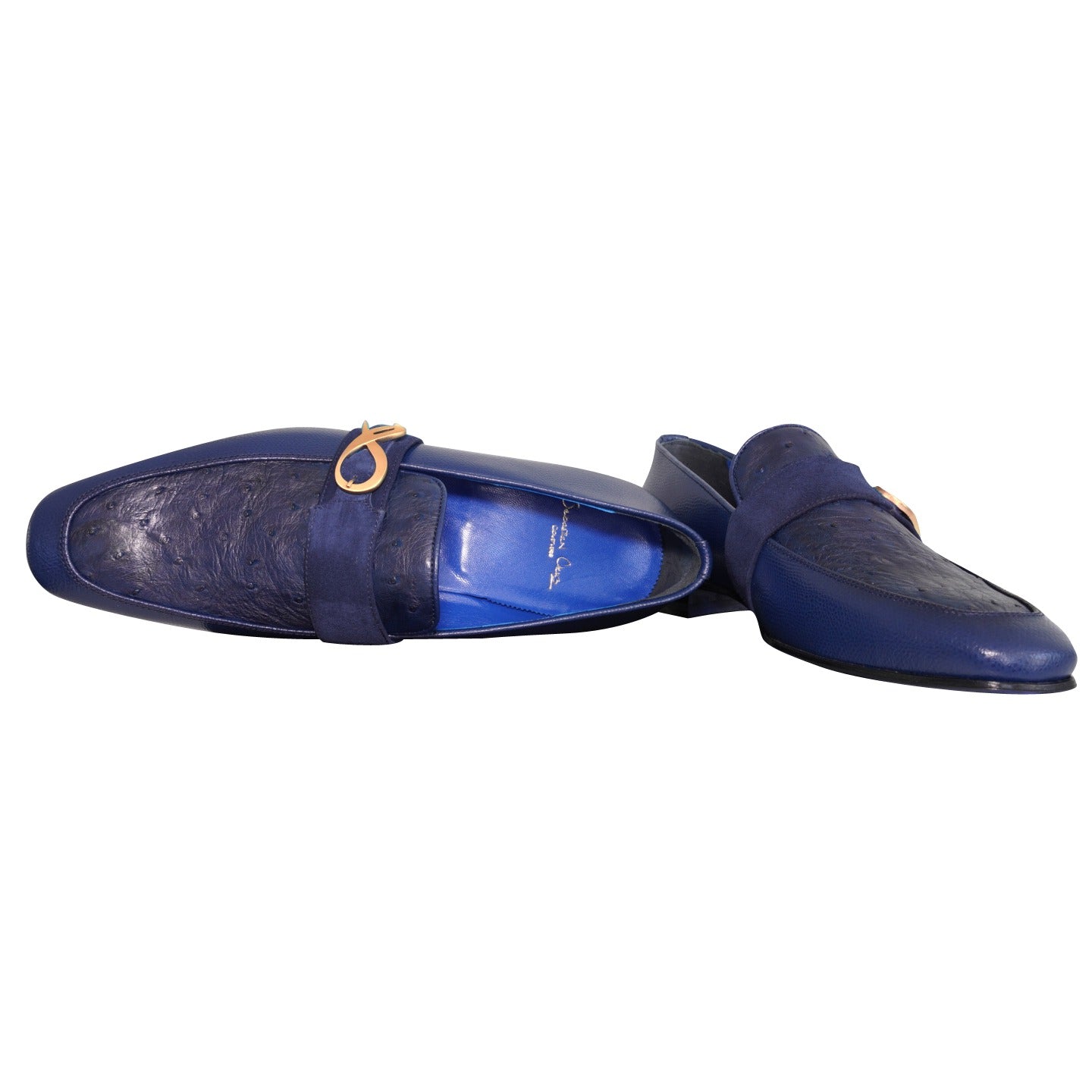 Indigo Ostrich Monk Rose Gold Loafer-7