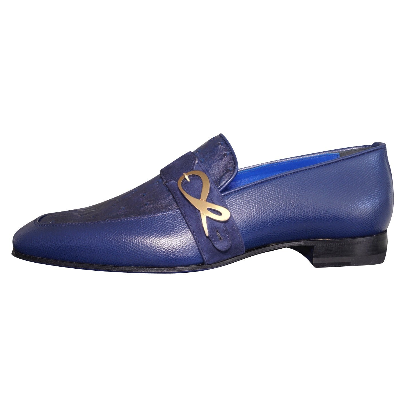 Indigo Ostrich Monk Gold Loafer-6