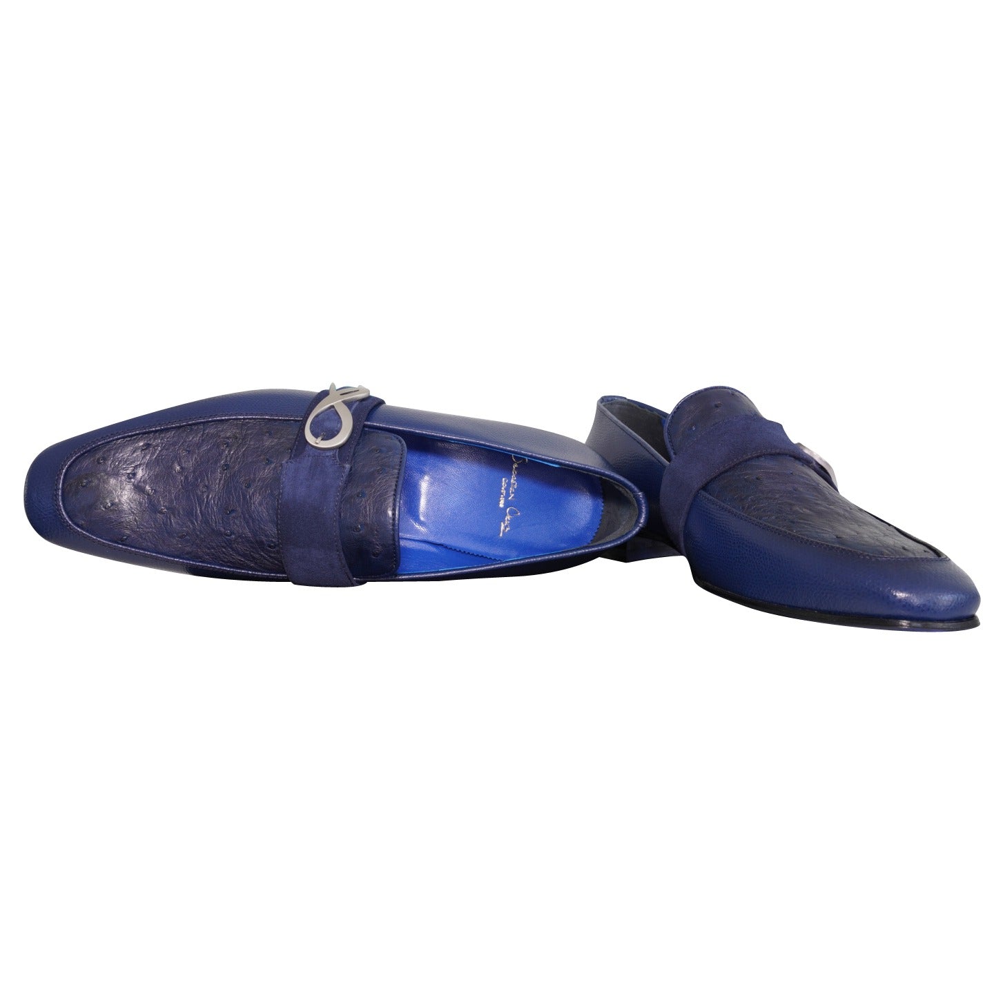 Indigo Ostrich Monk Silver Loafer-7