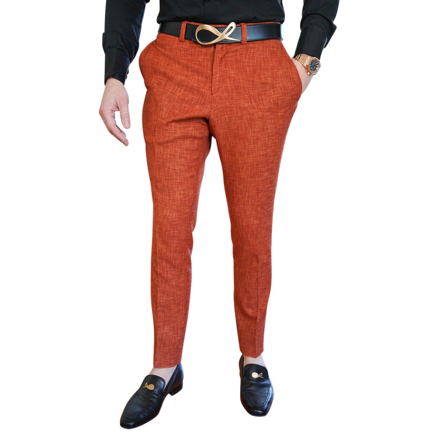 Brick Lino Tweed Trousers-3