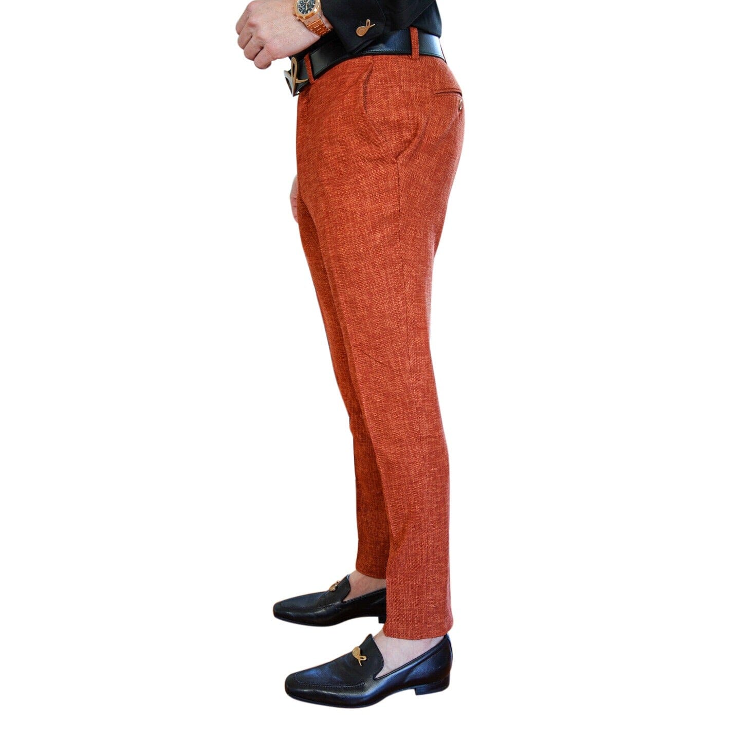 Brick Lino Tweed Trousers-4