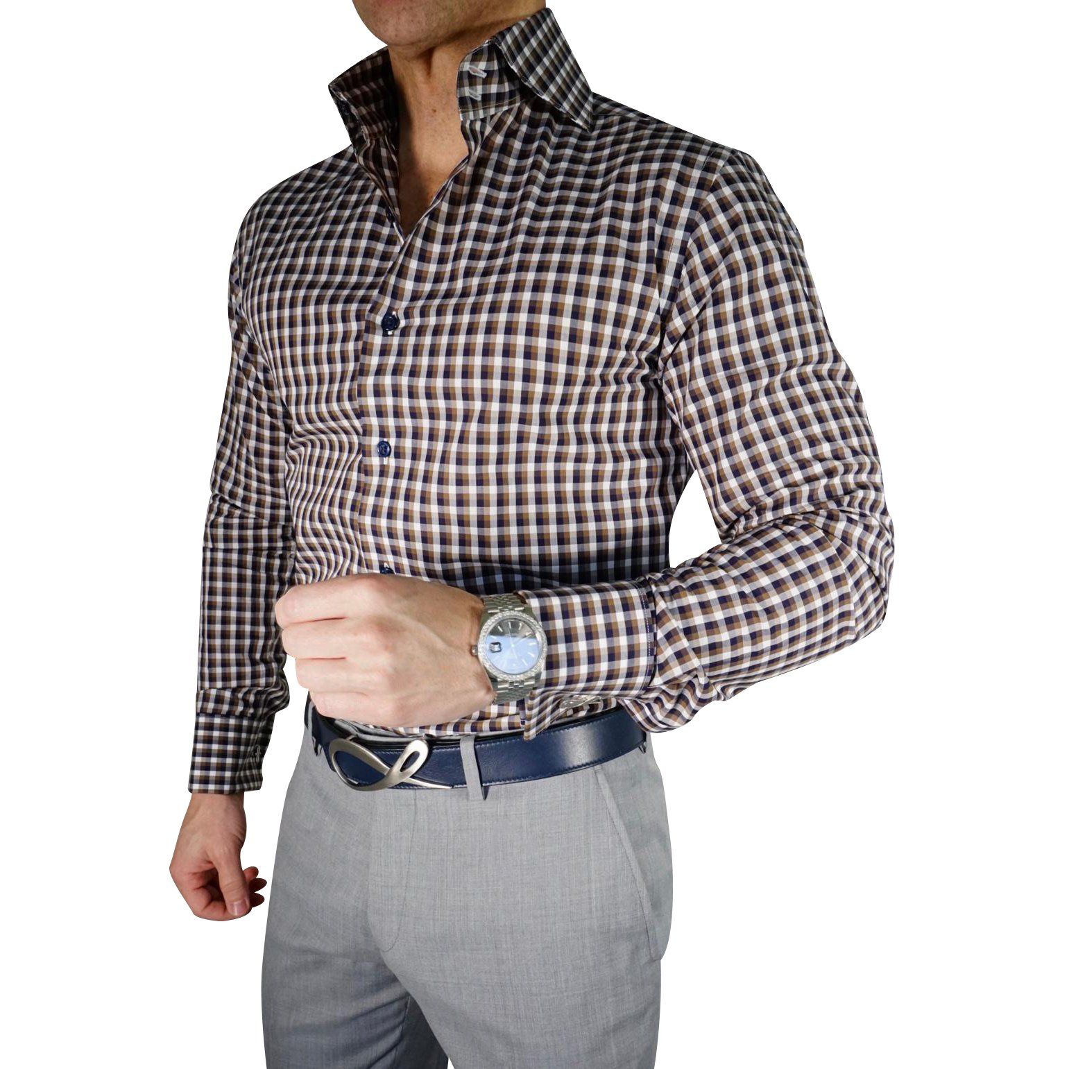 Navy Mocha Gingham Dress Shirt @ The Vault-1