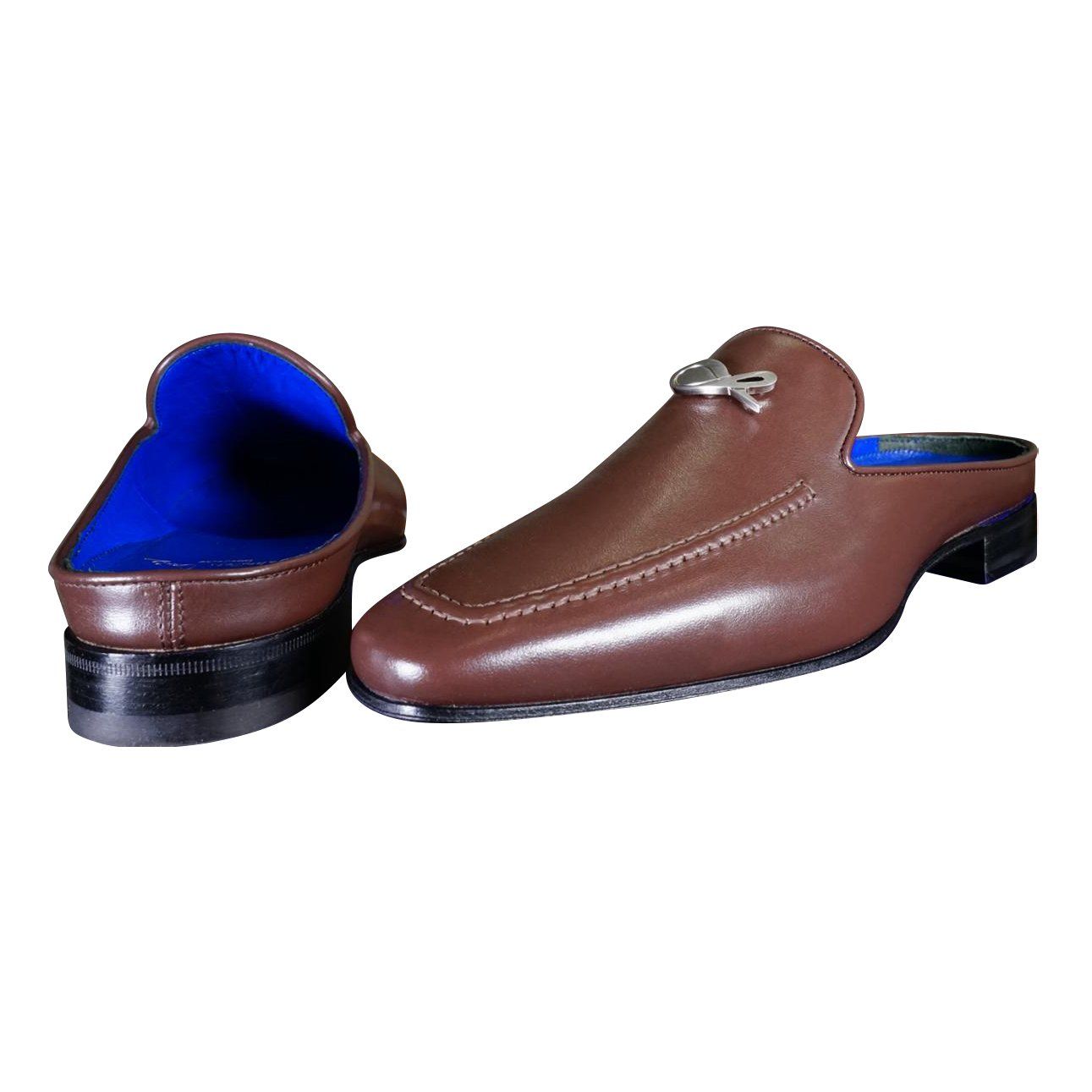 Cacao With Silver Hardware Leather Slipper-8