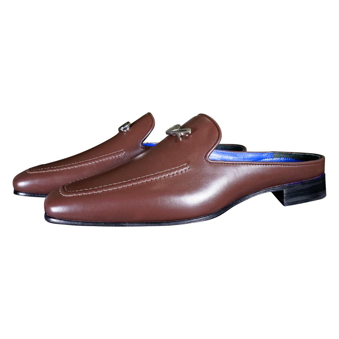 Cacao With Silver Hardware Leather Slipper-3