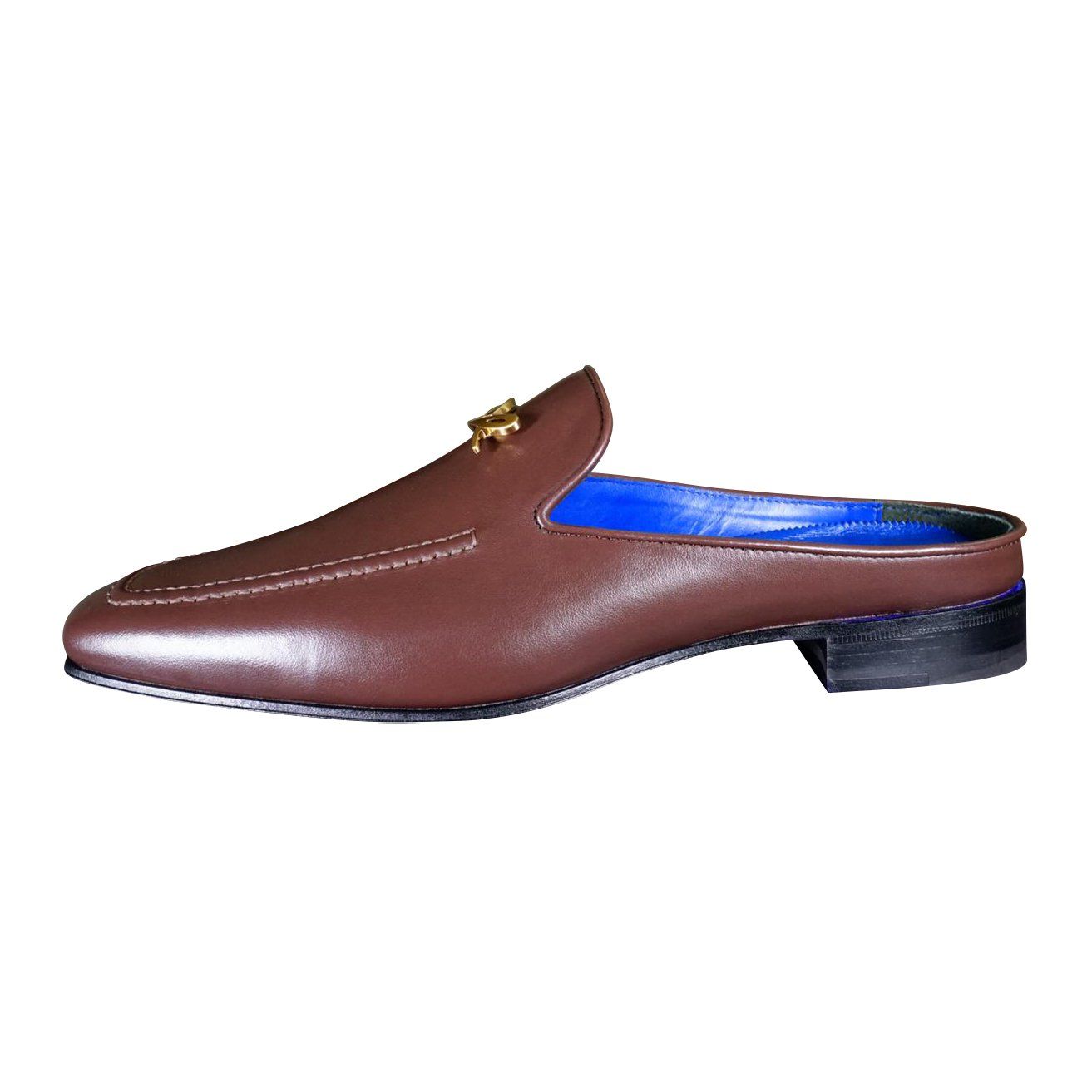 Cacao With Yellow Gold Hardware Leather Slipper-7