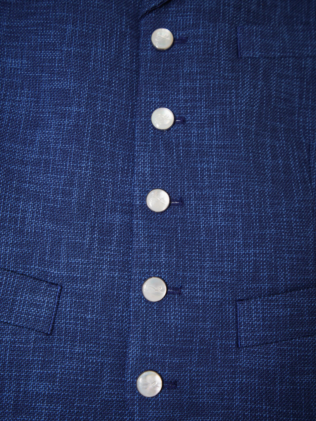Prussian Blu Lino Tweed Ciottoli Waistcoat @ The Vault-3