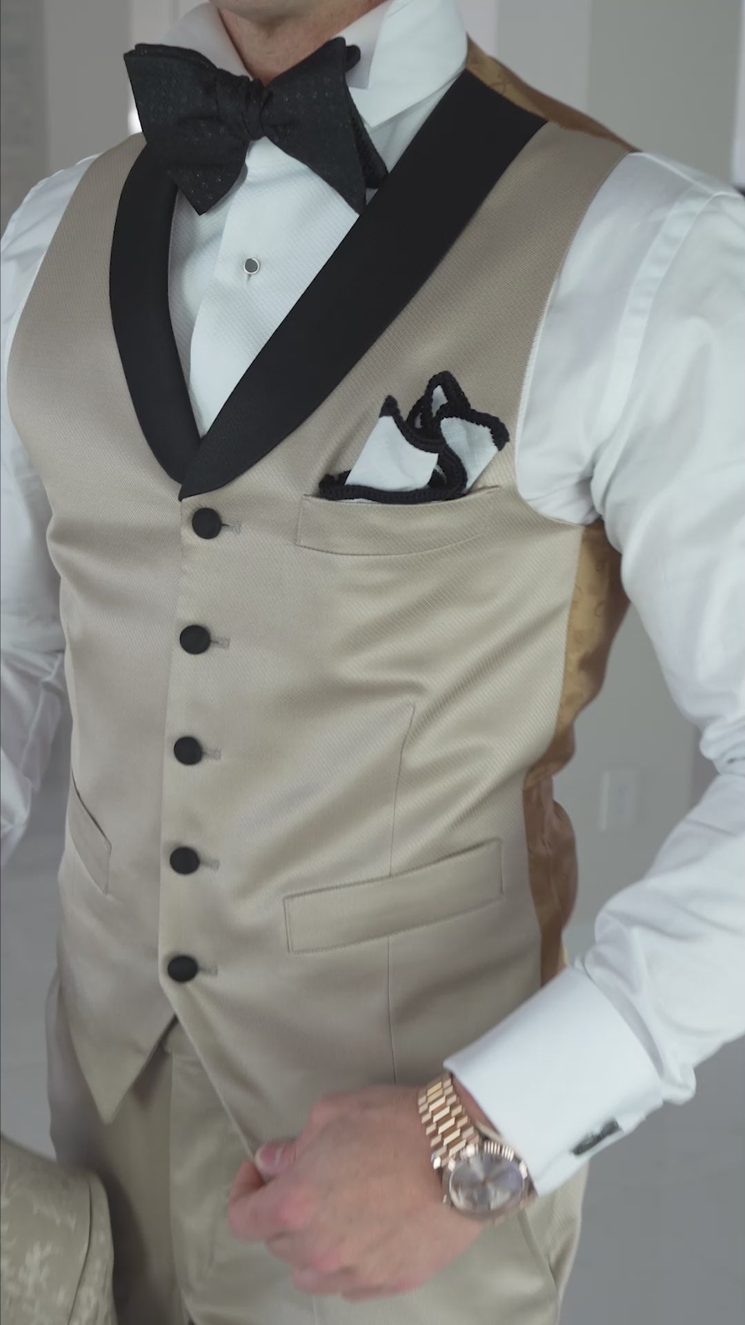 Champagne Oro and Black Lucentezza Ciottoli Waistcoat @ The Vault