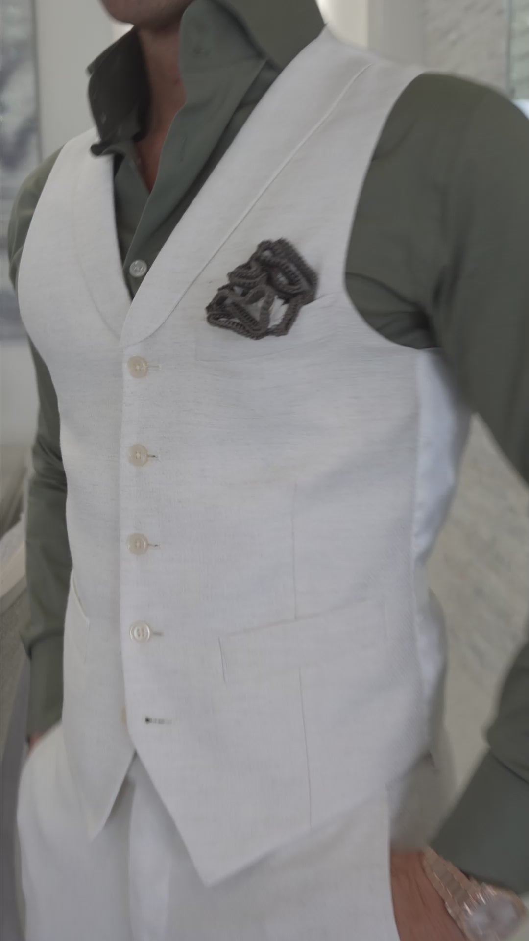 Latte Lino Tweed Ciottoli Waistcoat @ The Vault-2