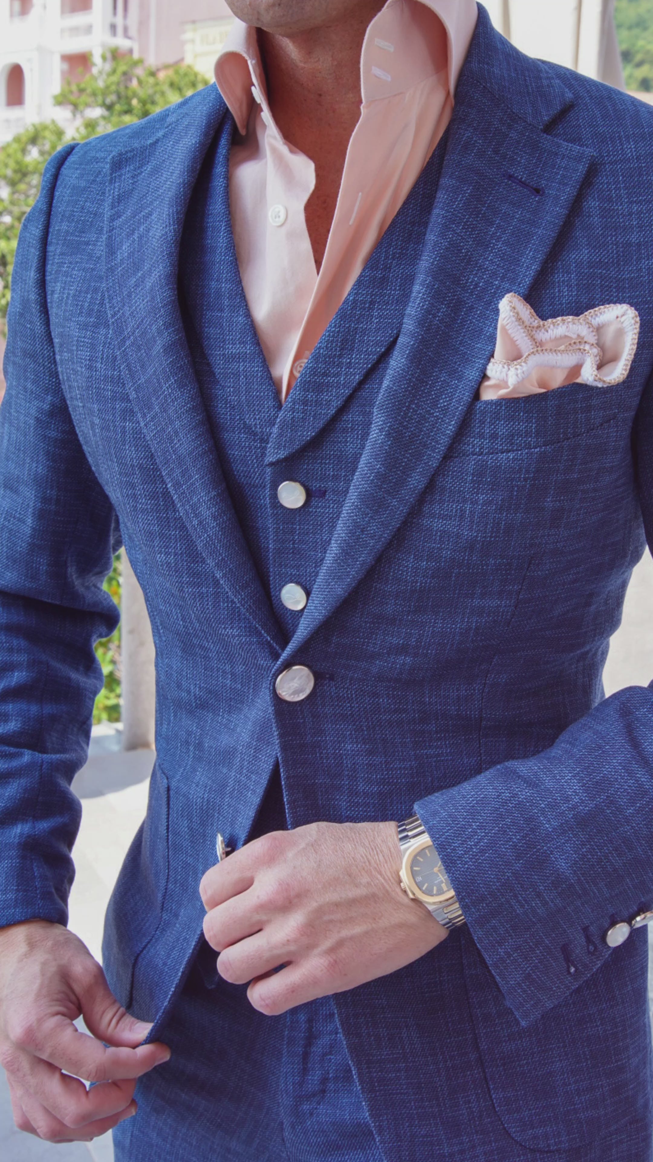 Prussian Blu Lino Tweed Jacket-2