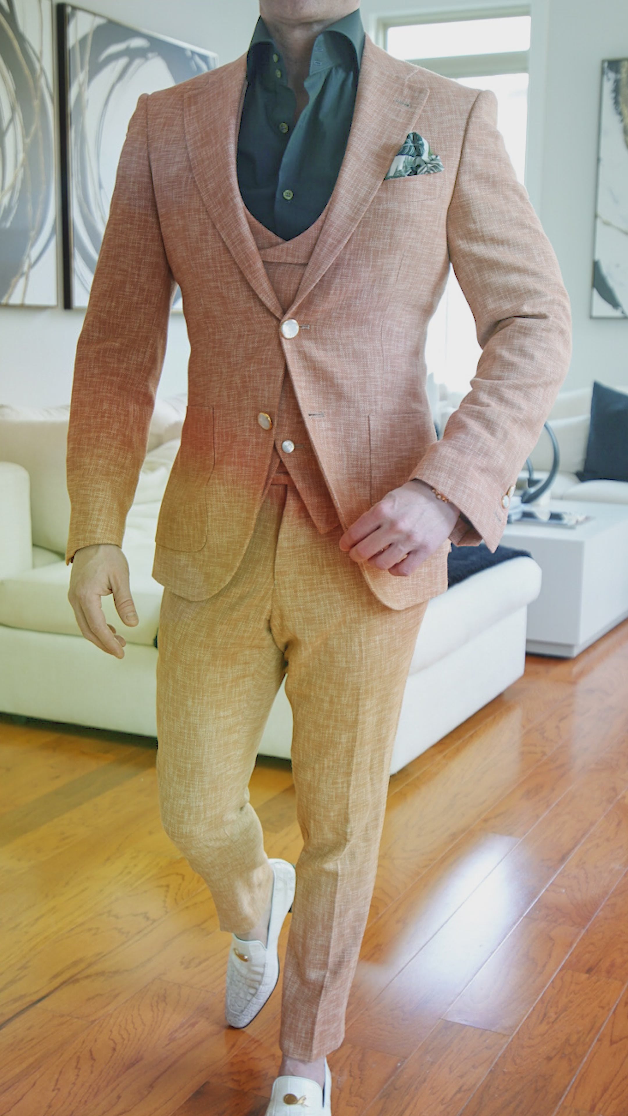 Copper Lino Tweed Double Breasted Waistcoat-2