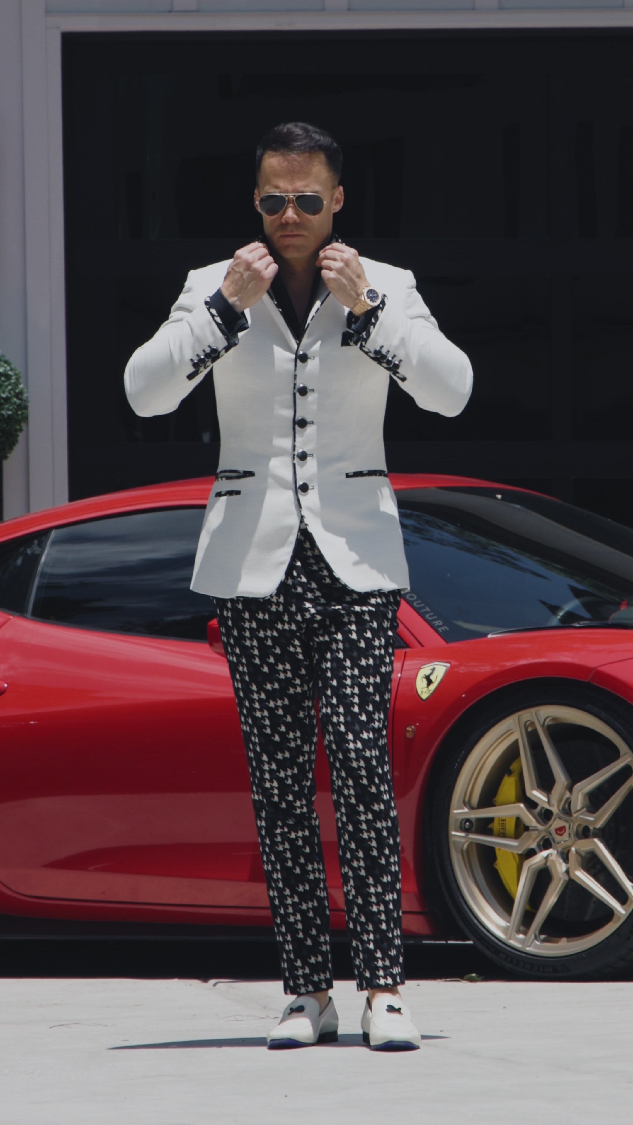 Latte Lino Houndstooth Trousers-2