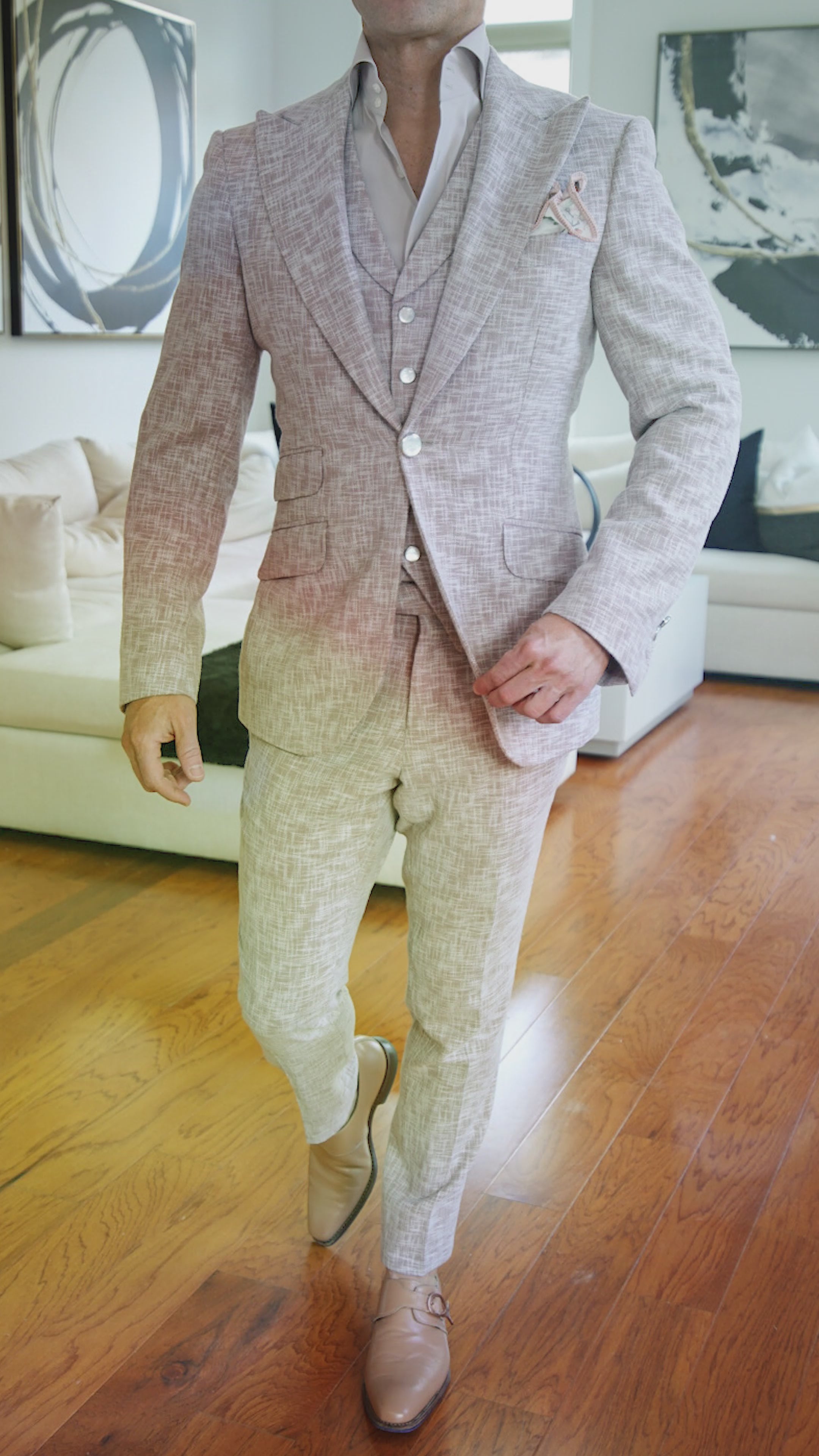 Nude Blush Lino Tweed Ciottoli Waistcoat