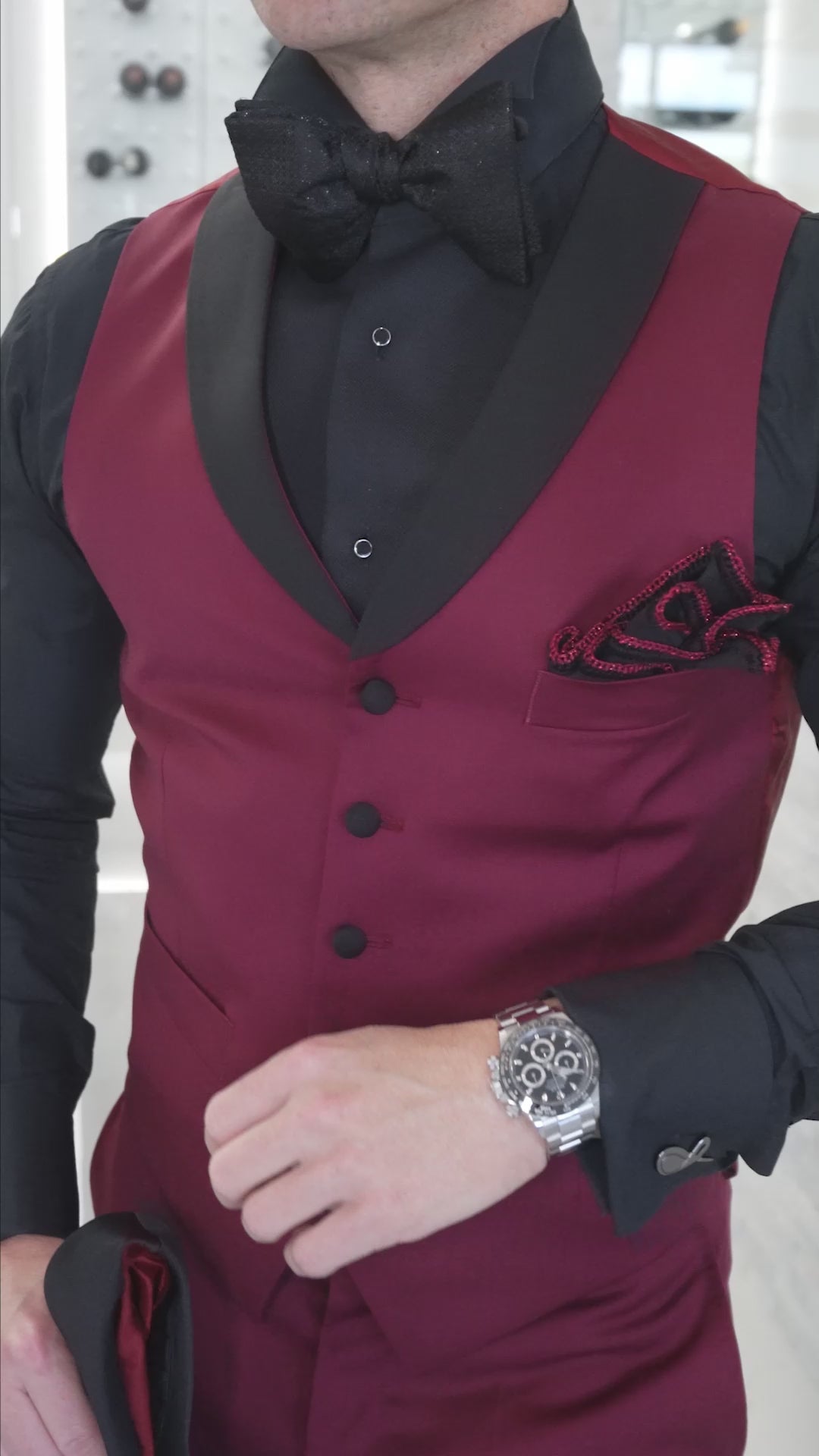 Burgundy & Black Fiore Dinner Jacket @ The Vault-3