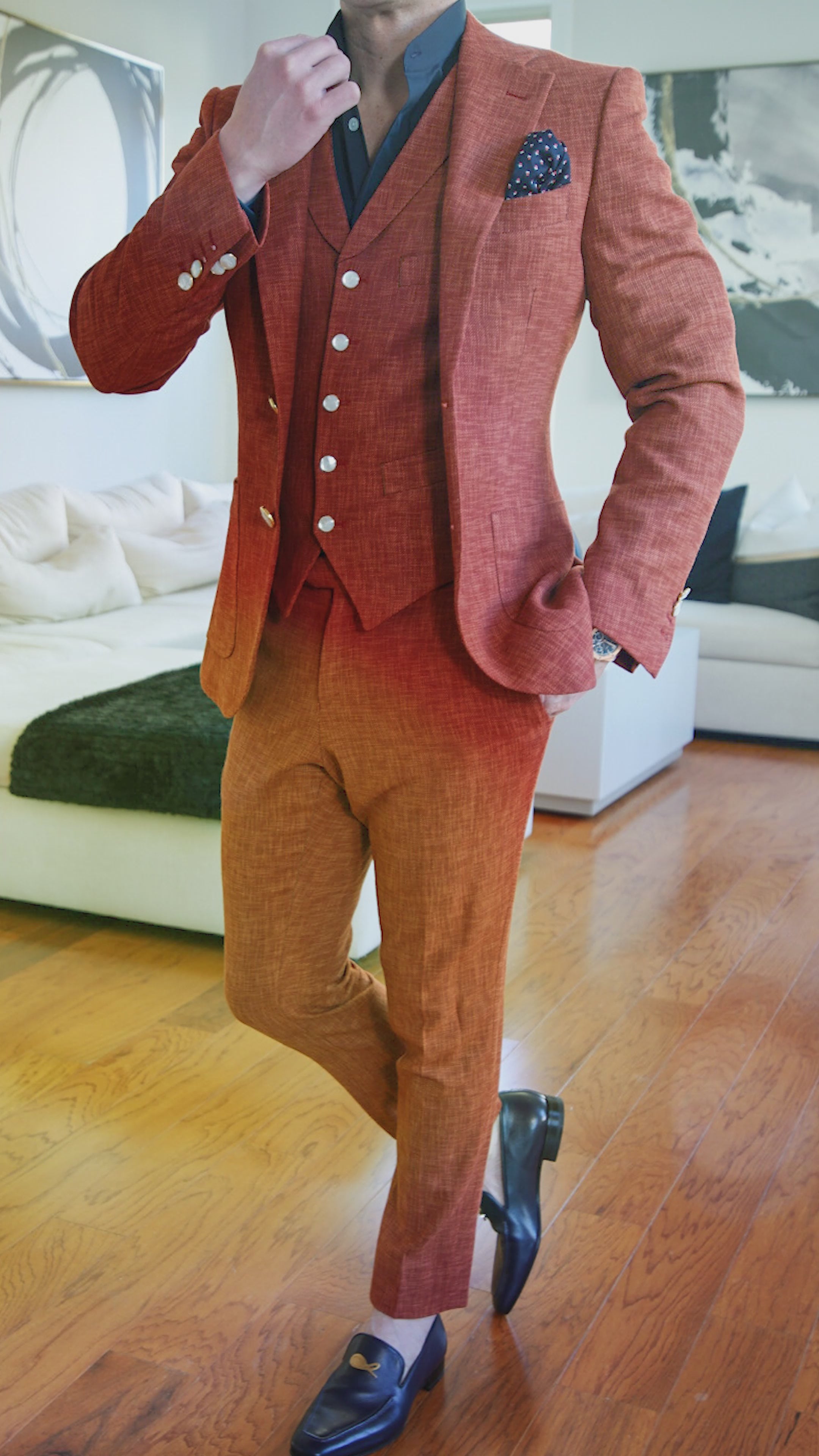 Brick Lino Tweed Ciottoli Waistcoat