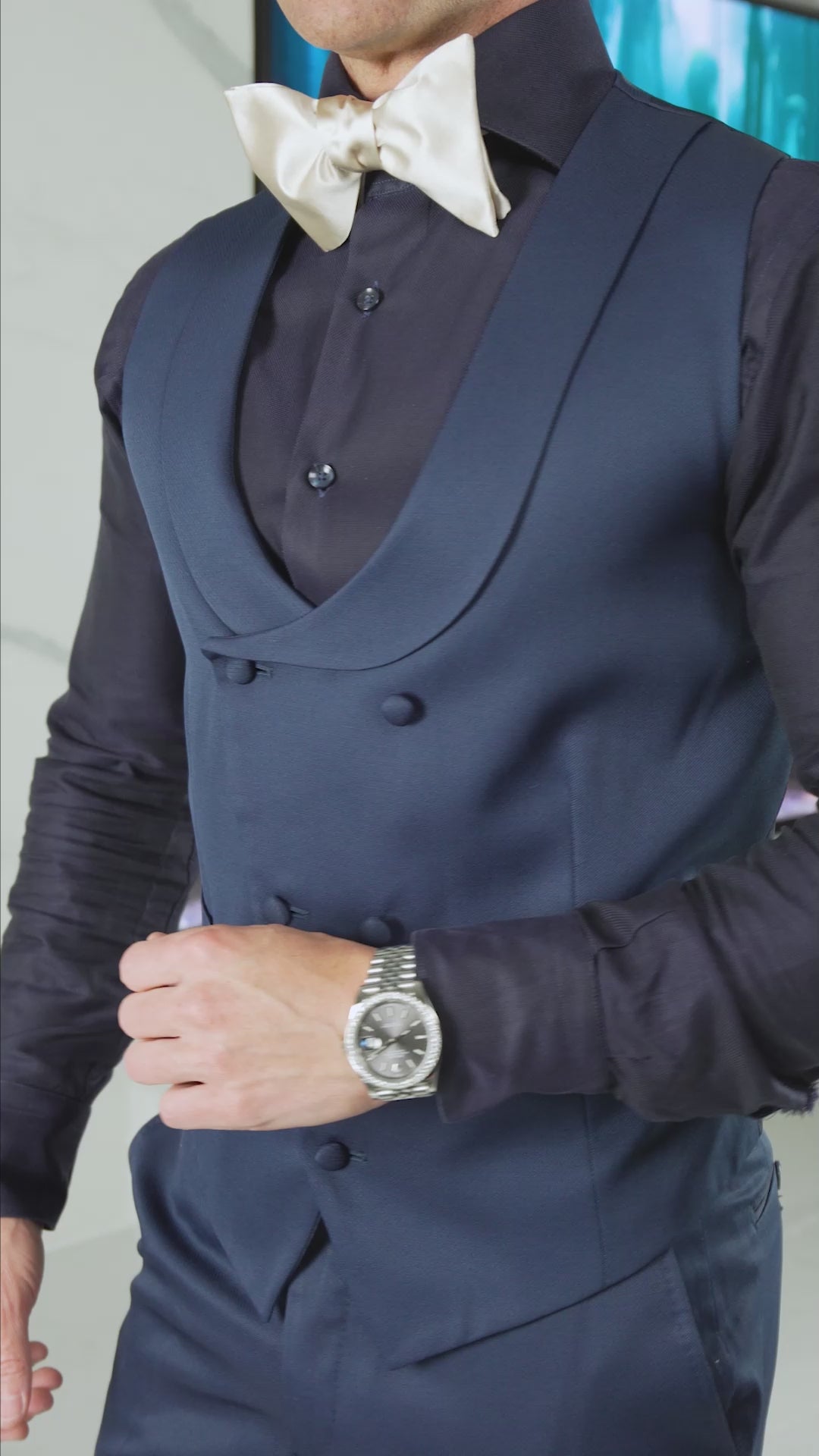 Navy Blue Lucentezza Double Breasted Waistcoat