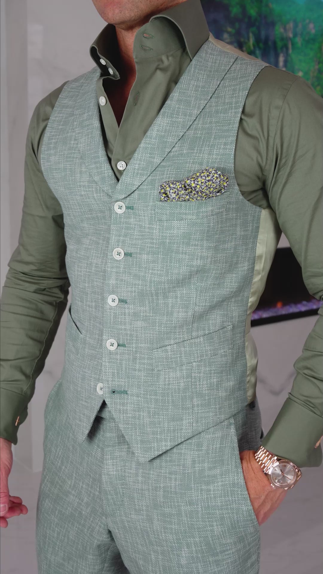 Mint Green Lino Tweed Trousers @ The Vault