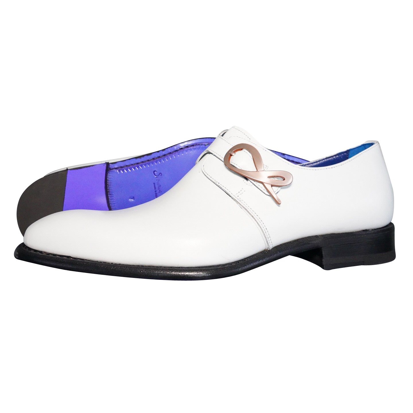 Bianco With Rose Gold Hardware Monk Strap @ The Vault